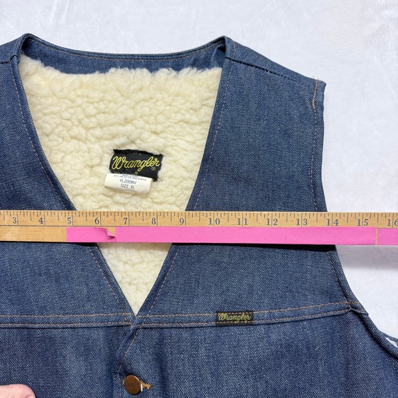 Vintage 70s Wrangler Sherpa Lined Denim Vest Mens XL Blue Jean‎ Puffer Style - Picture 4 of 7